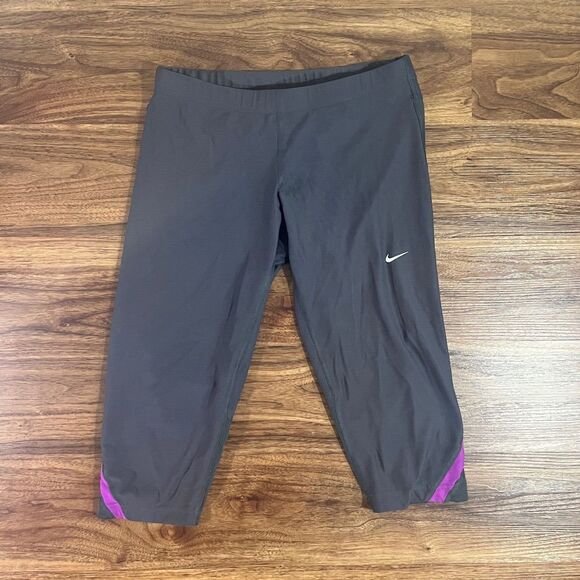 Nike Pants - Nike Dri Fit Cropped Leggings Gray Purple Womens M Running Athletic Polyester